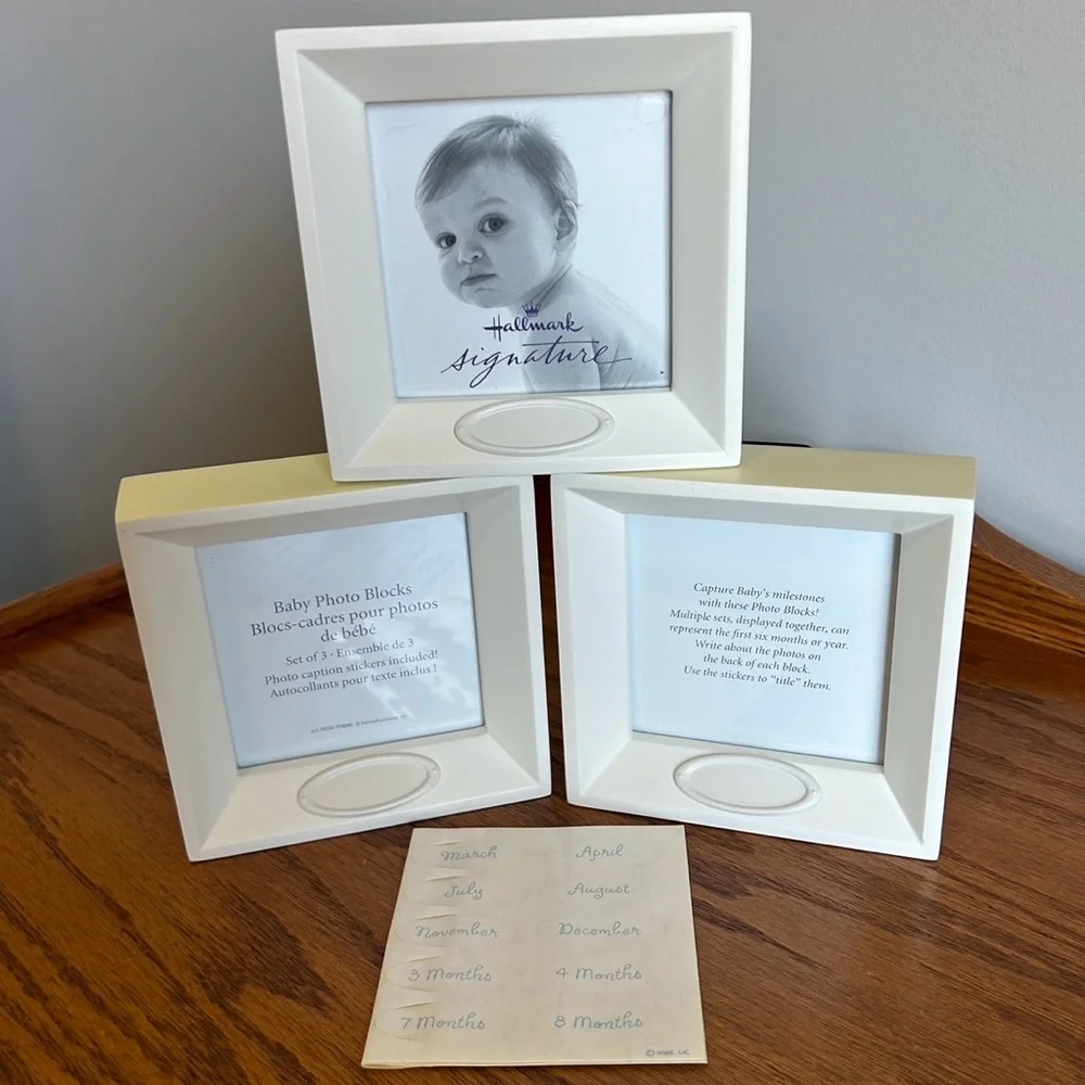 Hallmark Signature Baby Photo Blocks Set of 3 With Caption Stickers New In Box